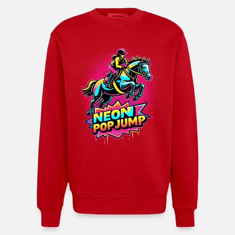 Neon Pop Jump – Reiten Springpferd - Heavyweight Oversized Organic Crew Neck Made in EU - Rot