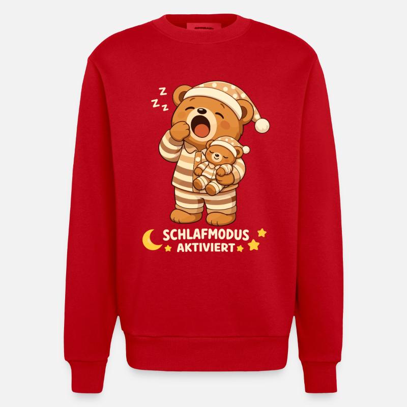 Schlafshirt Schlafen Pyjama Teddybär Schlafmodus - Heavyweight Oversized Organic Crew Neck Made in EU - Rot