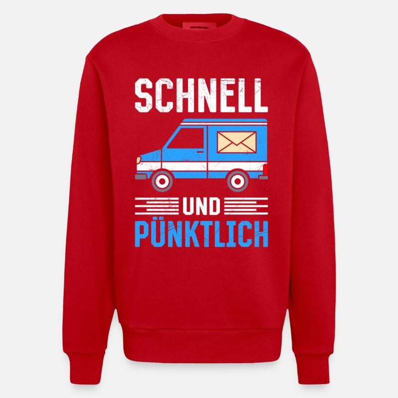 Postman FAST AND PUNCTUAL Fun - Heavyweight Oversized Organic Crew Neck Made in EU - red