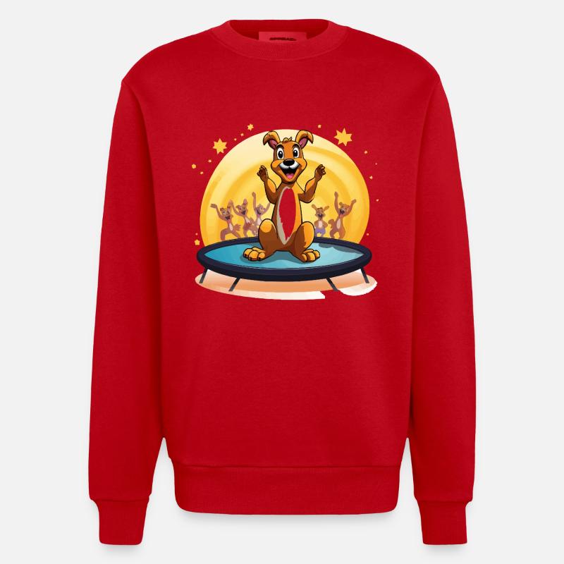 Chien joyeux sur le trampoline - Sweat bio épais oversize fabriqué en UE - rouge