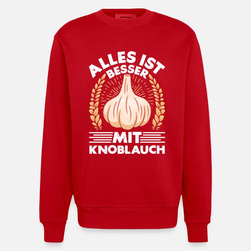 EVERYTHING IS BETTER WITH GARLIC - Heavyweight Oversized Organic Crew Neck Made in EU - red