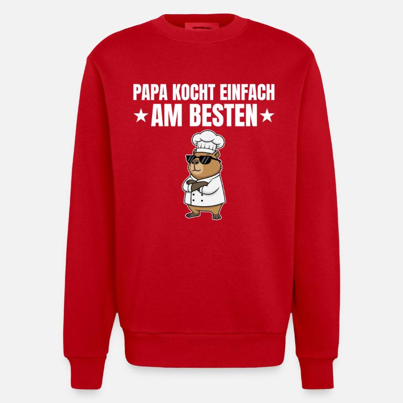 Dad Cooks Best - Capybara Chef - Heavyweight Oversized Organic Crew Neck Made in EU - red