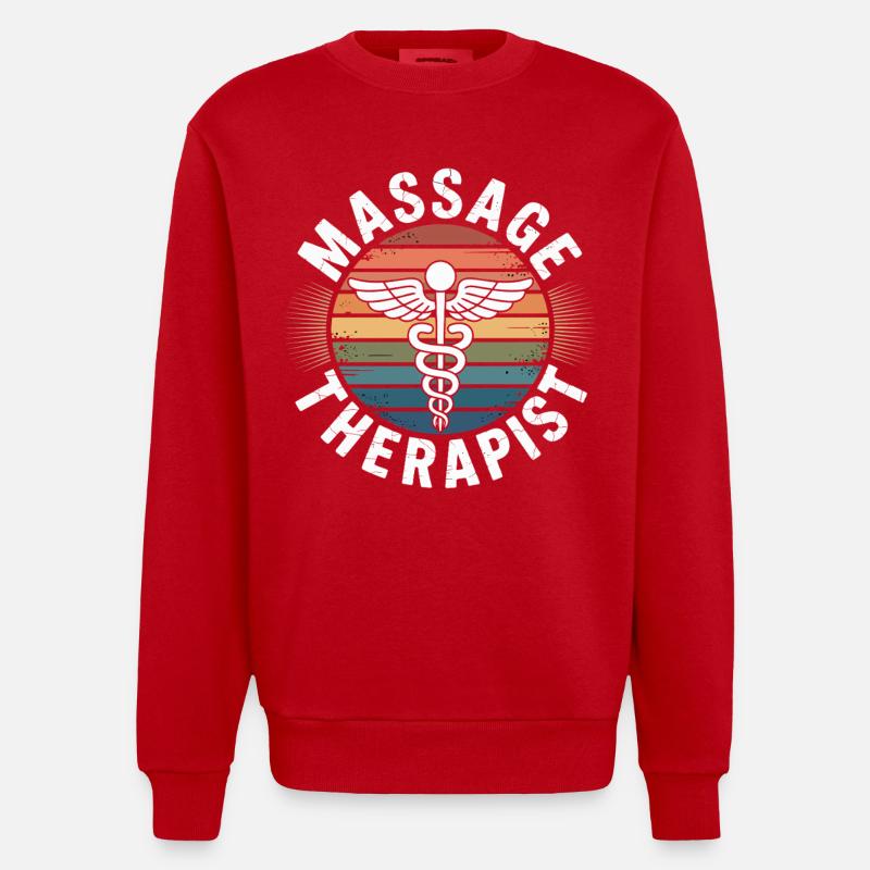Retro Regenbogen Massage Logo - Heavyweight Oversized Organic Crew Neck Made in EU - Rot
