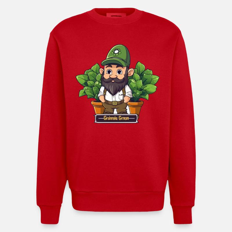 Bande dessinée Gnome Jardinier Vert - Sweat bio épais oversize fabriqué en UE - rouge