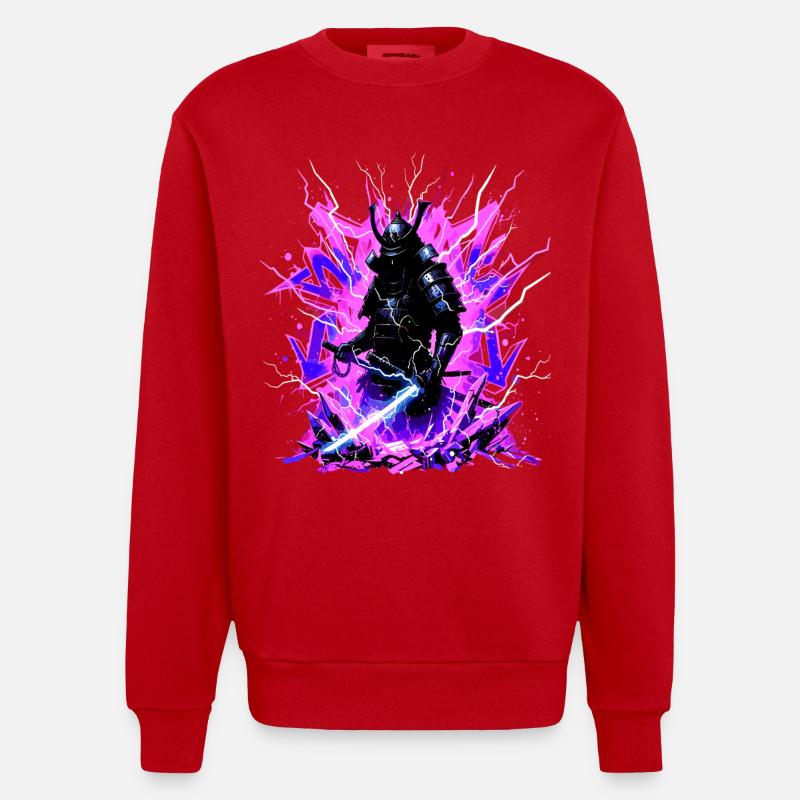 Cyber Samurai – Synthwave Katana Spirit - Heavyweight Oversized Organic Crew Neck Made in EU - red