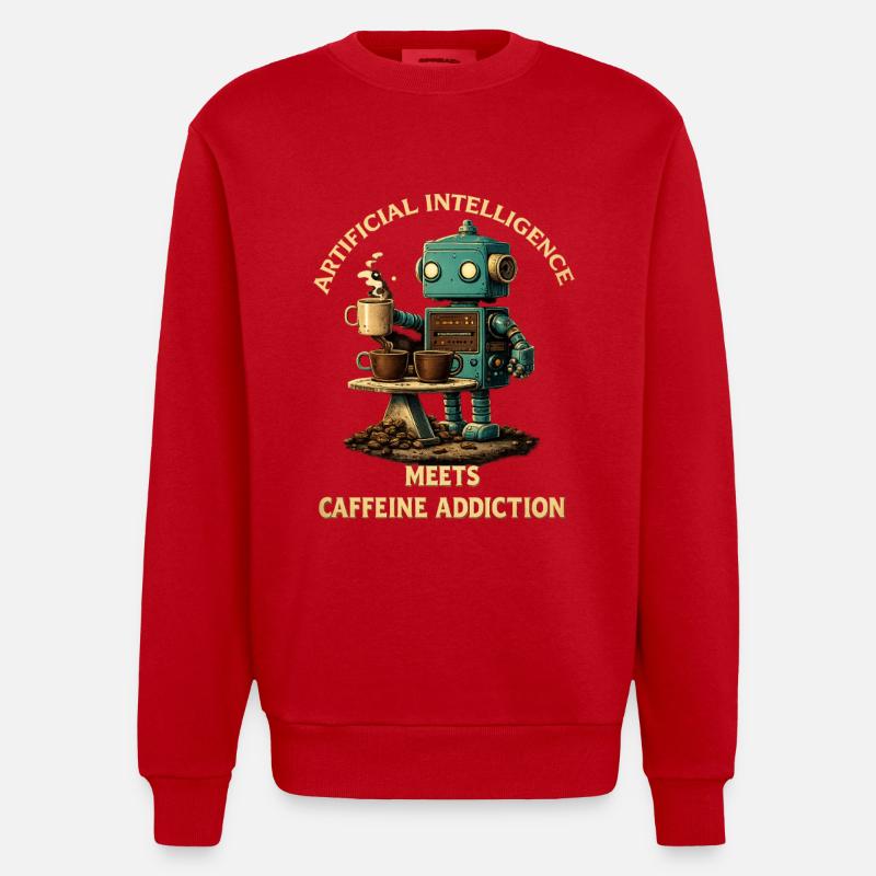Coffee Robot – Artificial Intelligence Meets Koff - Heavyweight Oversized Organic Crew Neck Made in EU - red