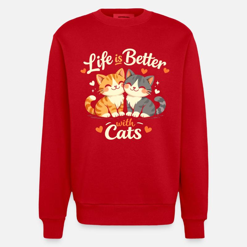 Leben Besser Mit Katzen - Heavyweight Oversized Organic Crew Neck Made in EU - Rot