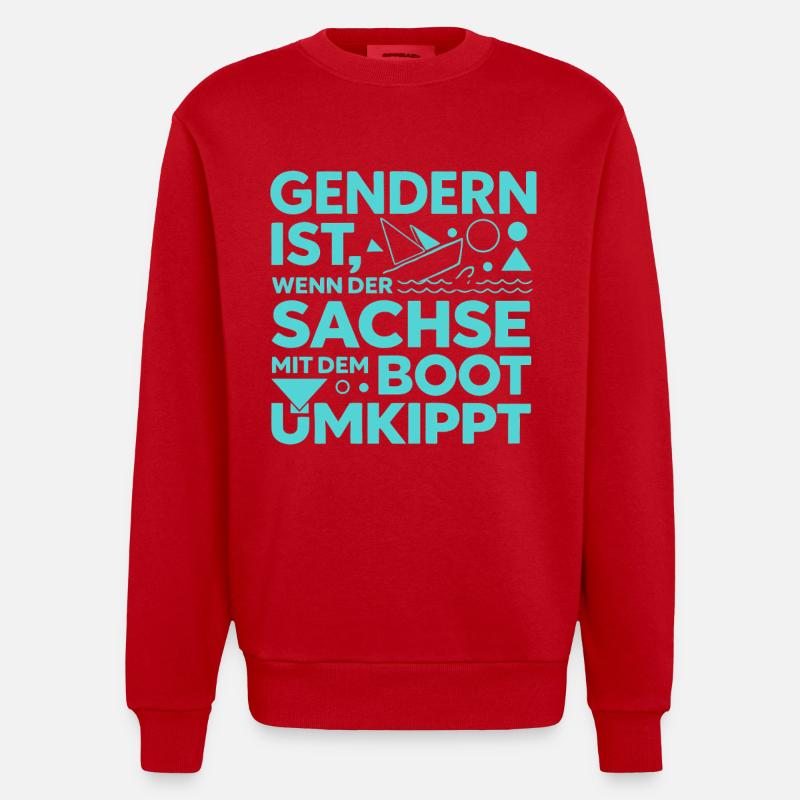 Gendern Saxon Boot Overturns Dialect Joke - Heavyweight Oversized Organic Crew Neck Made in EU - red