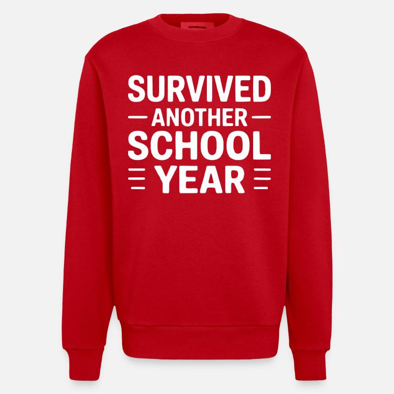 Survived Another School Year Statement - Heavyweight Oversized Organic Crew Neck Made in EU - red
