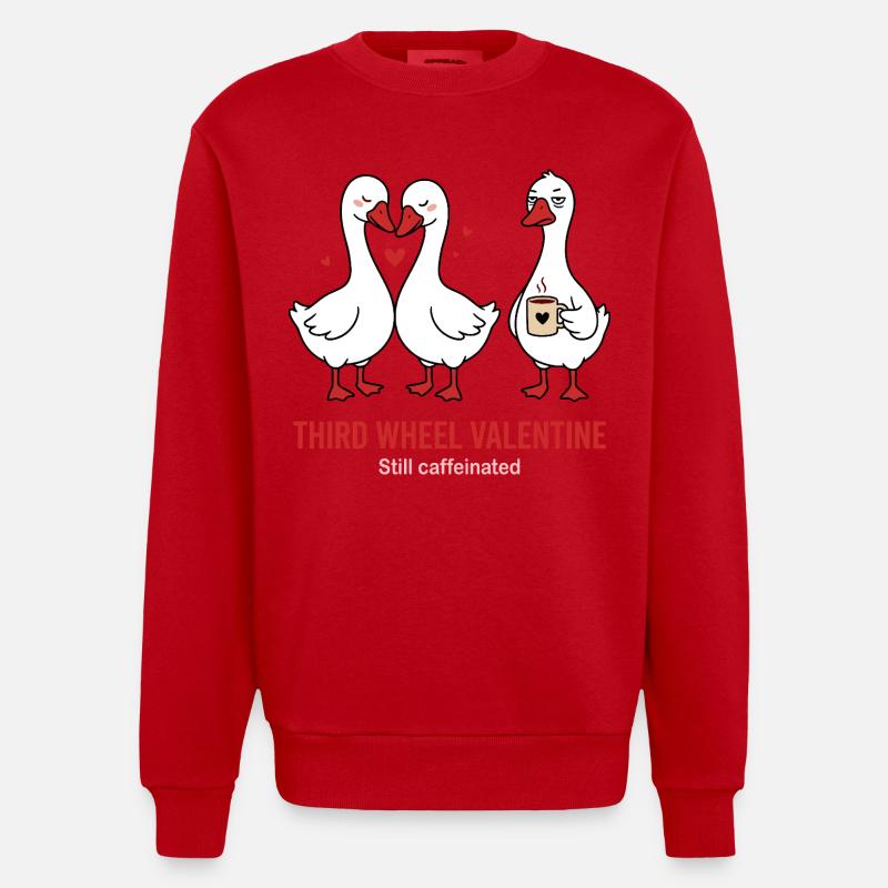 Third Wheel Valentine - Single Coffee Design - Heavyweight Oversized Organic Crew Neck Made in EU - red