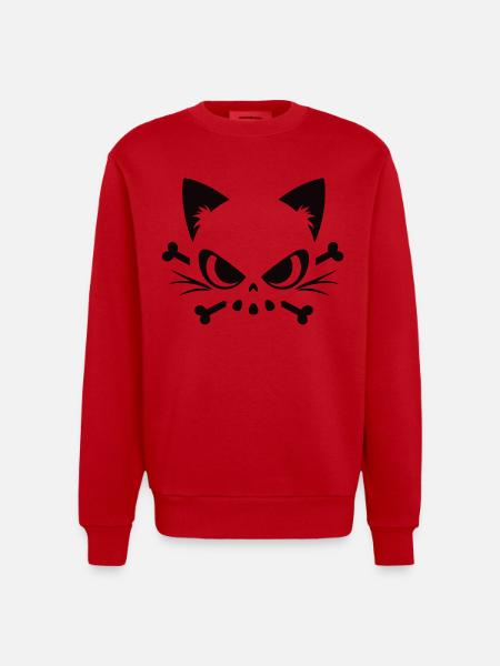 Cats Skull | Minimal Skull & Bones motif - Heavyweight Oversized Organic Crew Neck Made in EU - red