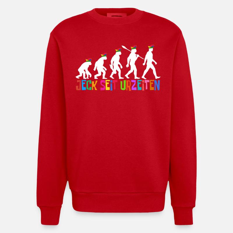 Jeck seit Urzeiten | Evolution Narren, Fastnacht - Heavyweight Oversized Organic Crew Neck Made in EU - Rot