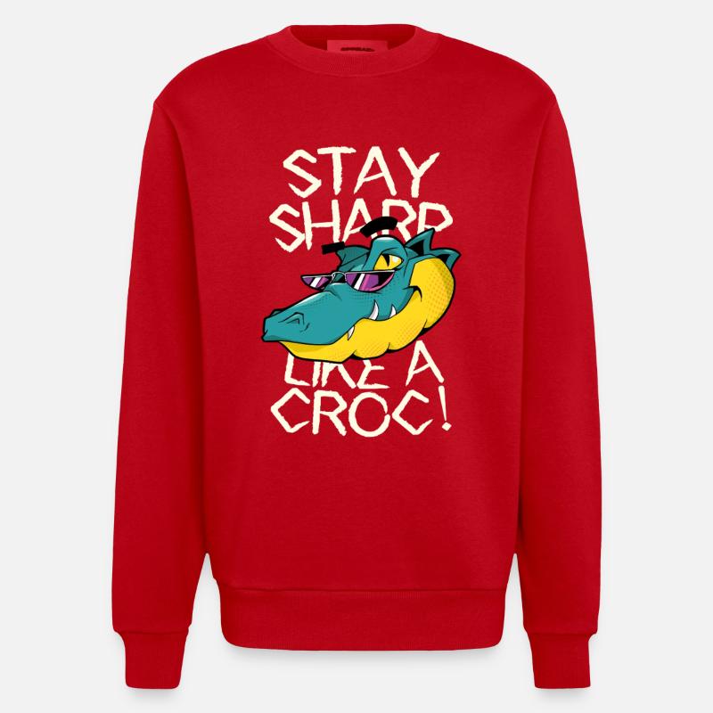 Reste vigilant - Crocodile avec style - Sweat bio épais oversize fabriqué en UE - rouge