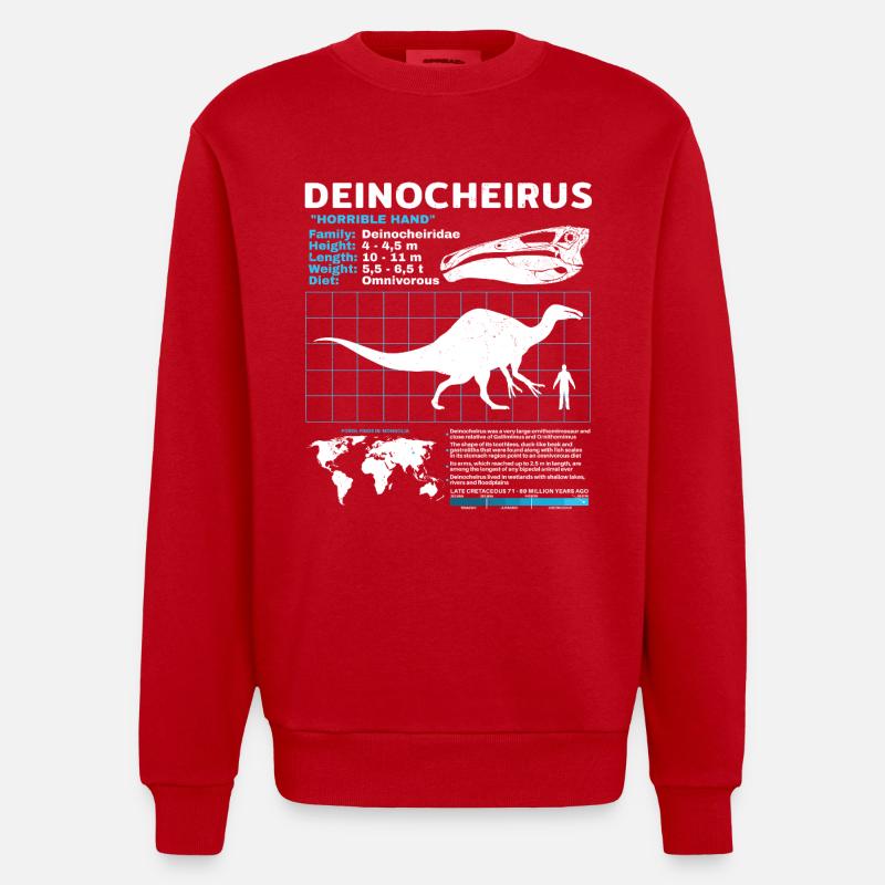 Deinocheirus Fact Sheet - Heavyweight Oversized Organic Crew Neck Made in EU - red