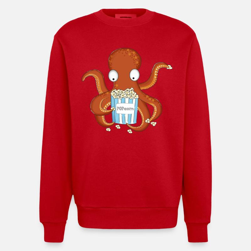 Popcorn Krake - Heavyweight Oversized Organic Crew Neck Made in EU - Rot