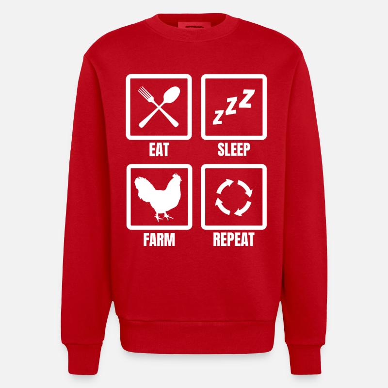 Manger Dormez Ferme Répéter - Sweat bio épais oversize fabriqué en UE - rouge