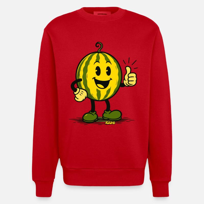 Dessin animé joyeux de pastèque - Sweat bio épais oversize fabriqué en UE - rouge