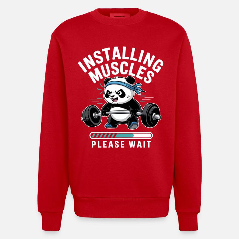 Panda Kraftaufbau – Bitte warten - Heavyweight Oversized Organic Crew Neck Made in EU - Rot