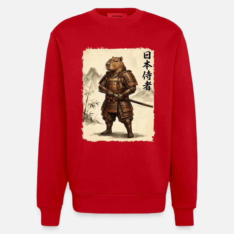 Samouraï, Capybara, Art japonais, Anime - Sweat bio épais oversize fabriqué en UE - rouge
