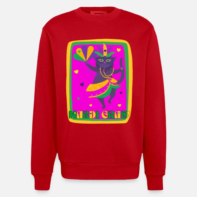 Chat dansant du Mardi Gras - Sweat bio épais oversize fabriqué en UE - rouge