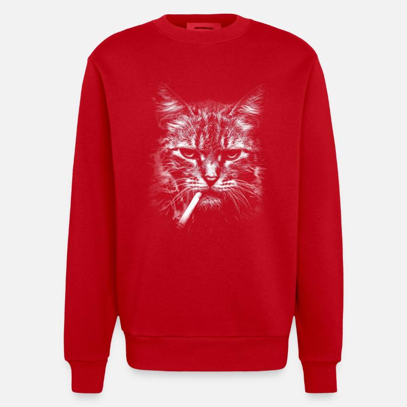 Rauchen, Zigarette, Katze raucht eine Zigarette - Heavyweight Oversized Organic Crew Neck Made in EU - Rot