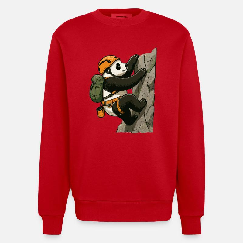 Bloc panda avec du matériel d’escalade - Sweat bio épais oversize fabriqué en UE - rouge
