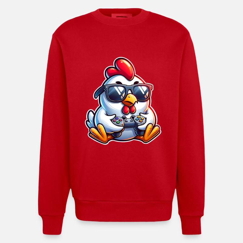 Gamer Huhn mit Controller - Heavyweight Oversized Organic Crew Neck Made in EU - Rot