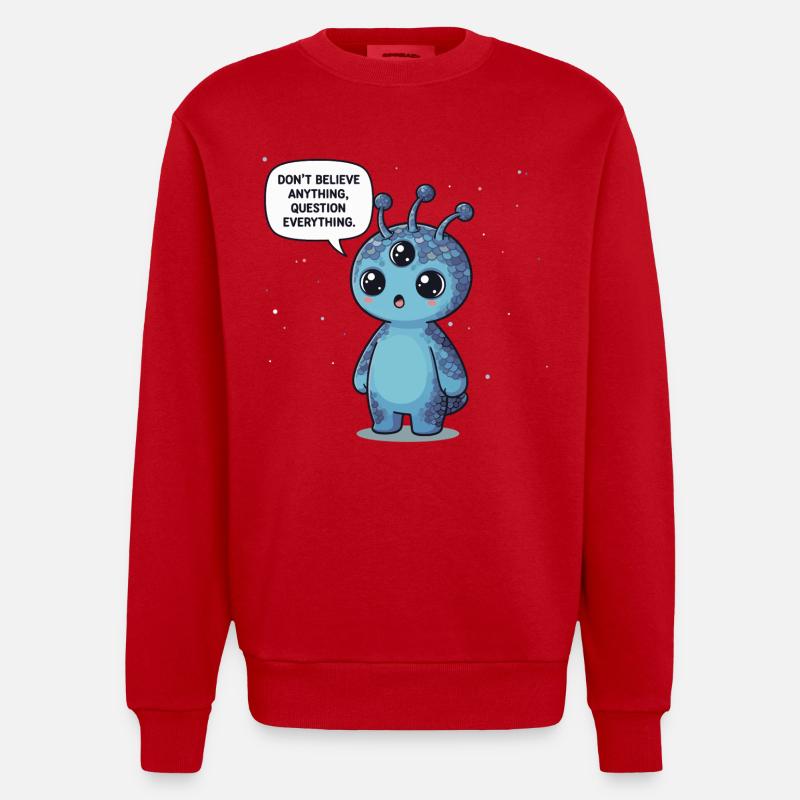 Cute Alien: Statement - Question everything - Heavyweight Oversized Organic Crew Neck Made in EU - red