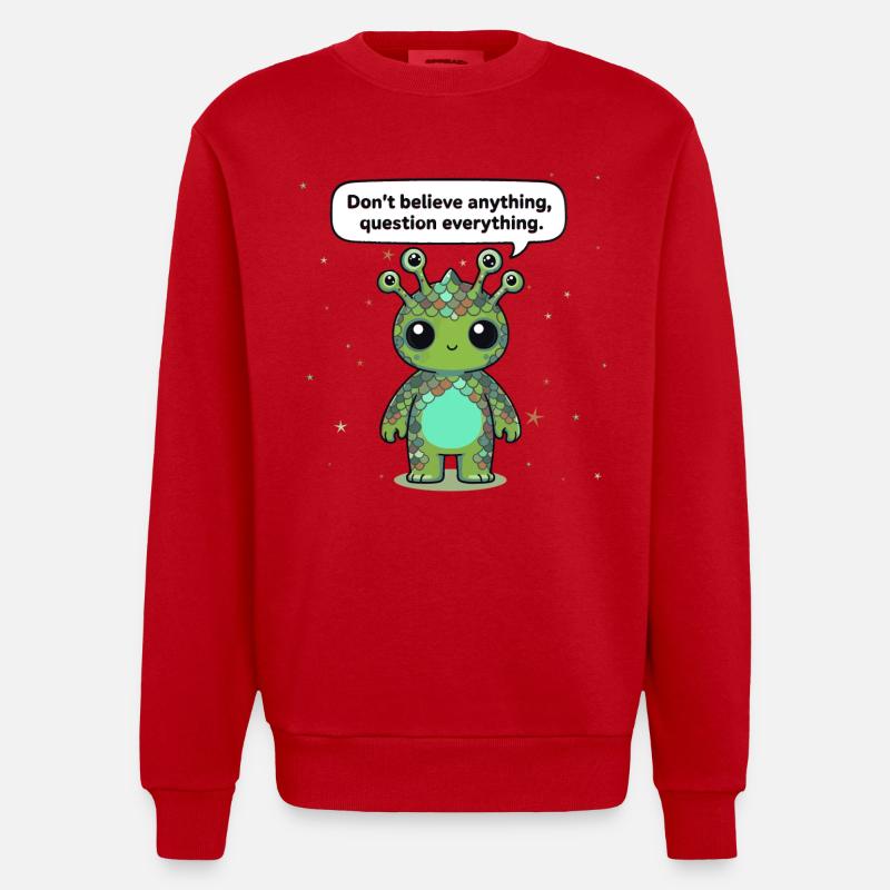 Curious Alien - Statement: Question everything - Heavyweight Oversized Organic Crew Neck Made in EU - red