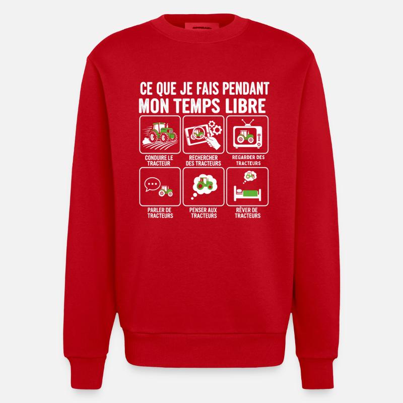 Temps libre et tracteurs: activités - Sweat bio épais oversize fabriqué en UE - rouge
