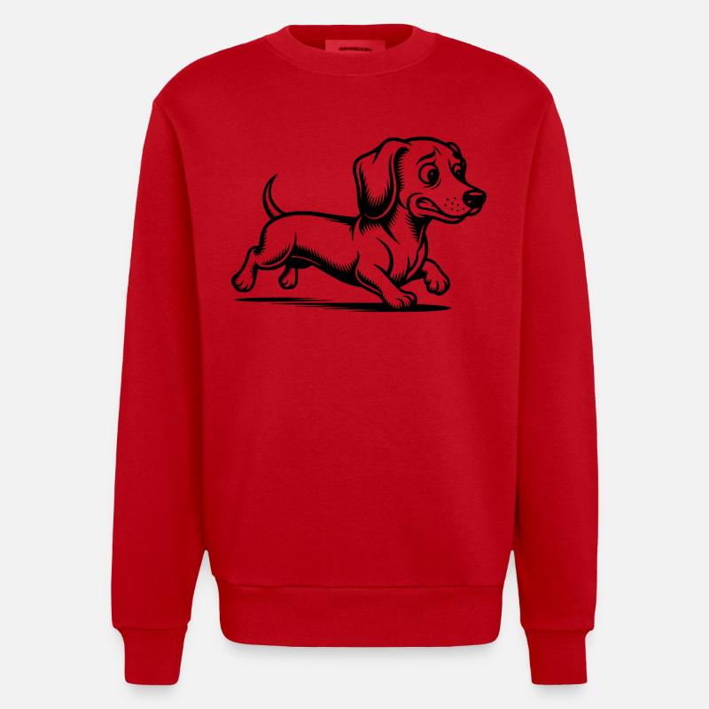 Promenade de chiots teckels à course - Sweat bio épais oversize fabriqué en UE - rouge