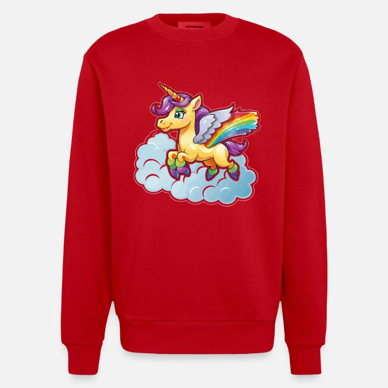 Regenbogen-Einhorn auf Wolke - Heavyweight Oversized Organic Crew Neck Made in EU - Rot