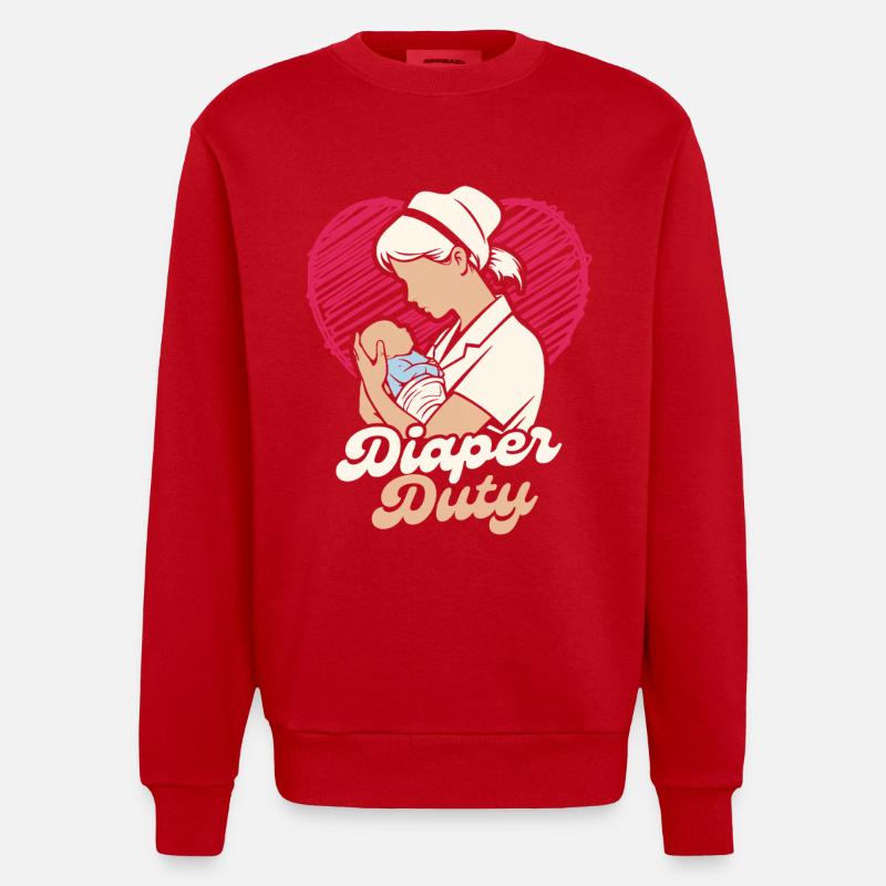 NICU Krankenschwester Diaper Duty - Heavyweight Oversized Organic Crew Neck Made in EU - Rot