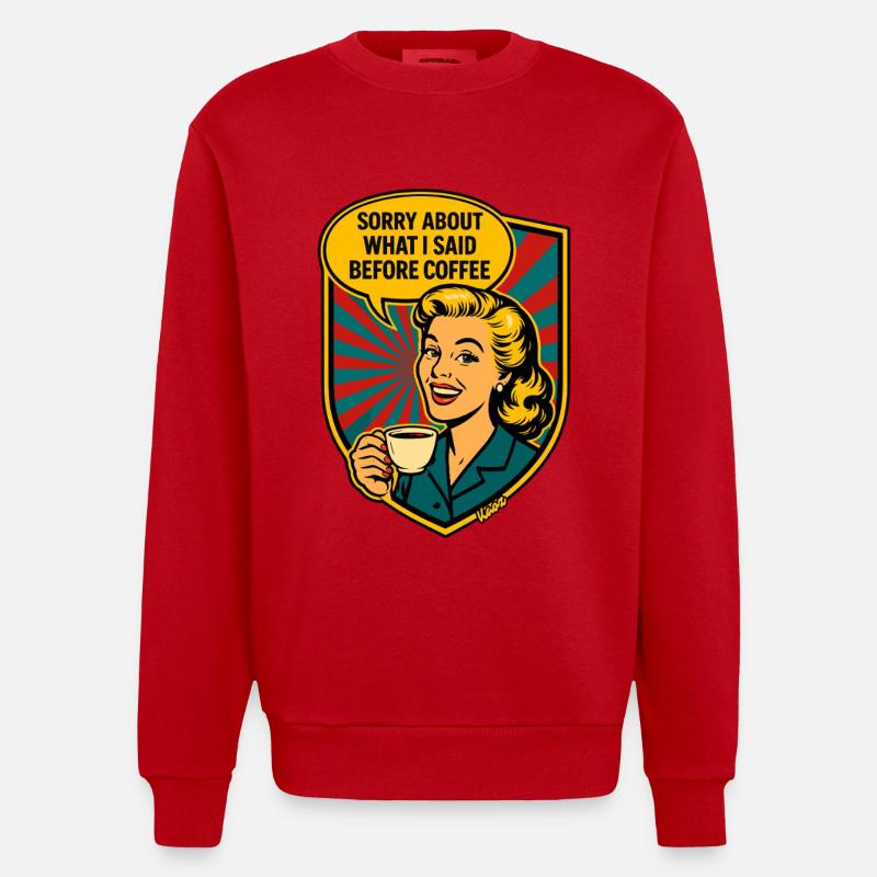Before Coffee – Retro Meme - Heavyweight Oversized Organic Crew Neck Made in EU - red