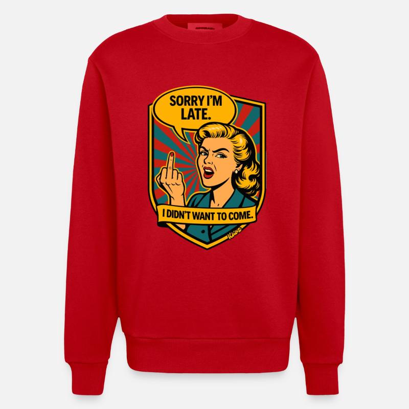 Désolé, retardé – Provocation rétro - Sweat bio épais oversize fabriqué en UE - rouge