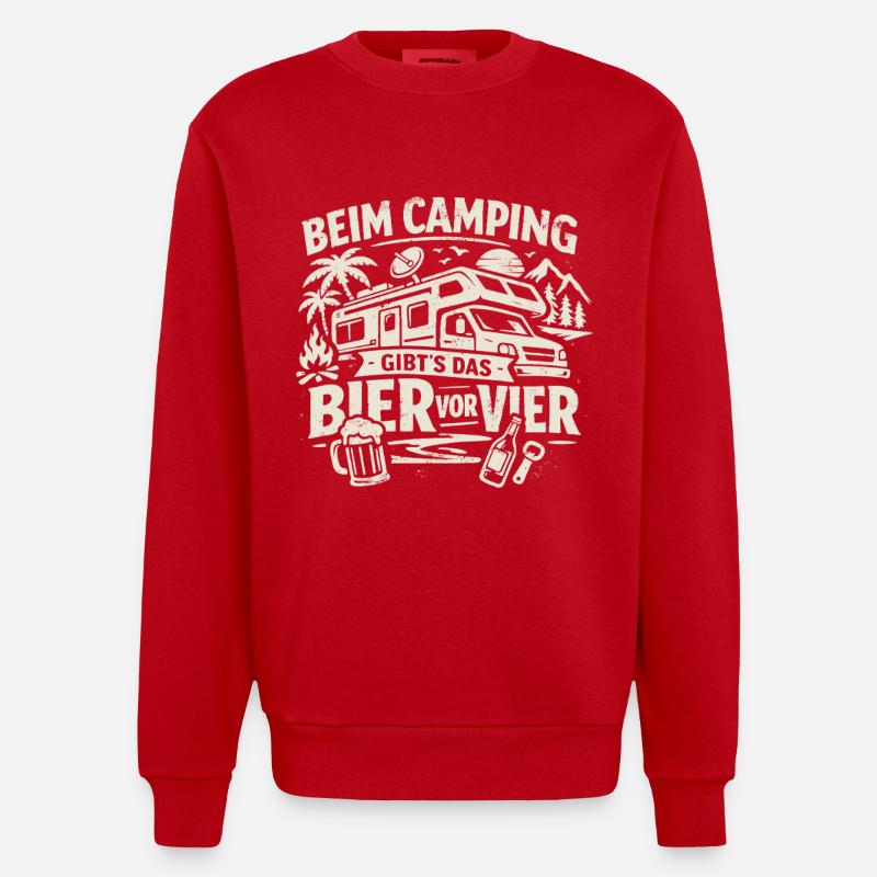 Camping | Bier vor Vier - Heavyweight Oversized Organic Crew Neck Made in EU - Rot