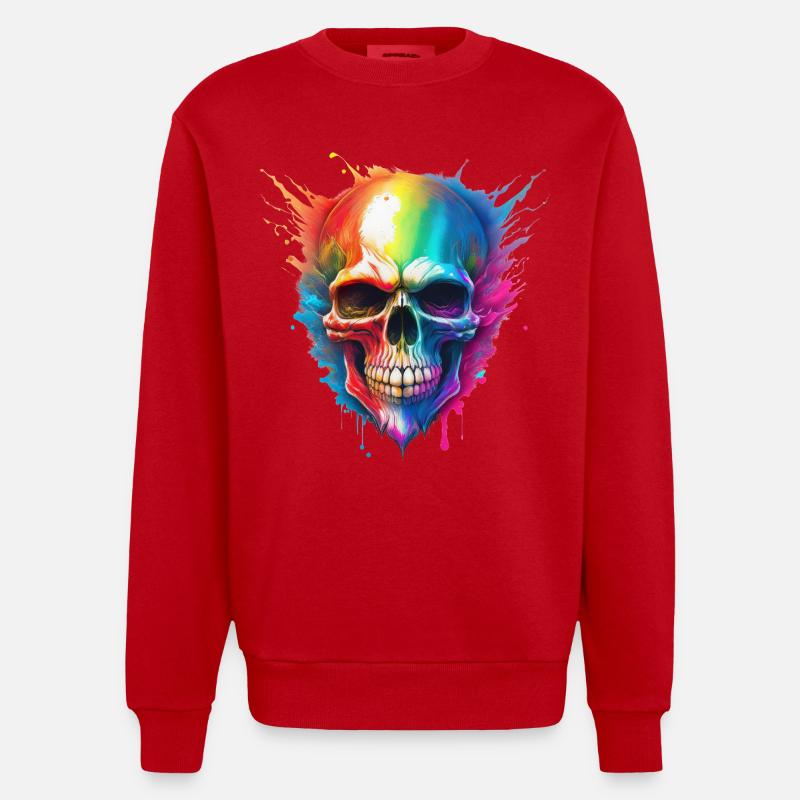 Regenbogen-Schädel Farbexplosion - Heavyweight Oversized Organic Crew Neck Made in EU - Rot