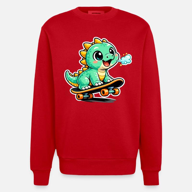 Héros du skateboard Dino vert - Sweat bio épais oversize fabriqué en UE - rouge