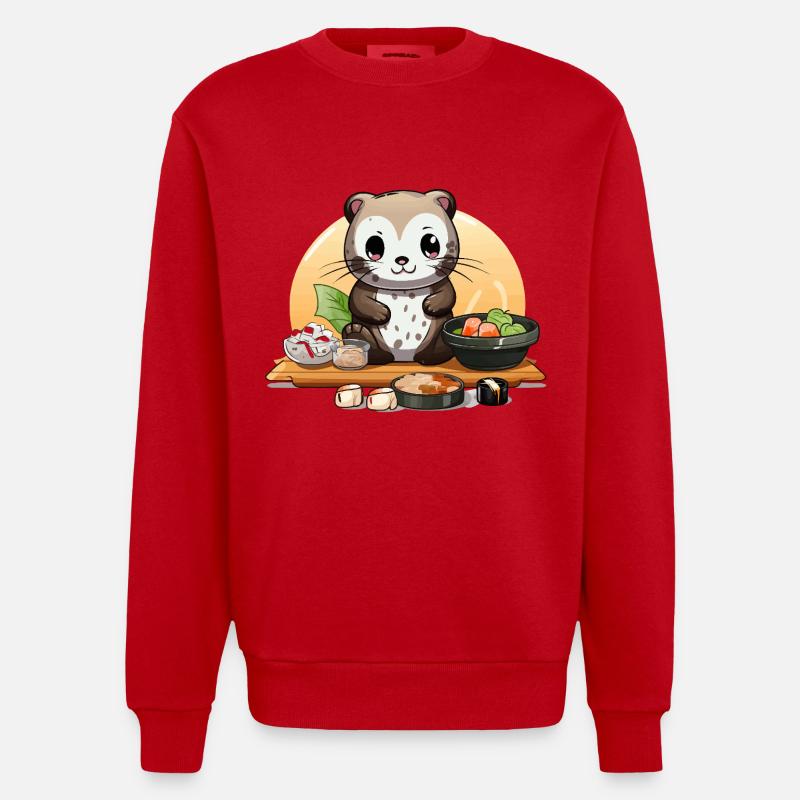 Otter Sushi Fest - Heavyweight Oversized Organic Crew Neck Made in EU - Rot