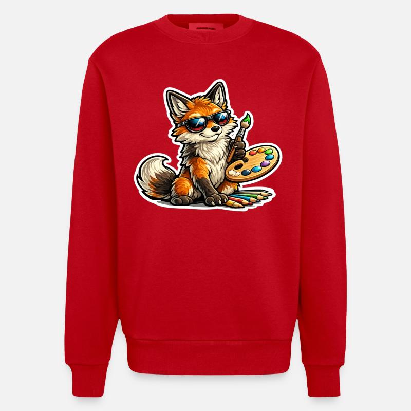 Naughty Fox Painter with Palette - Heavyweight Oversized Organic Crew Neck Made in EU - red