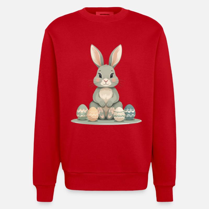 Pastel Bunny Easter Eggs - Heavyweight Oversized Organic Crew Neck Made in EU - red