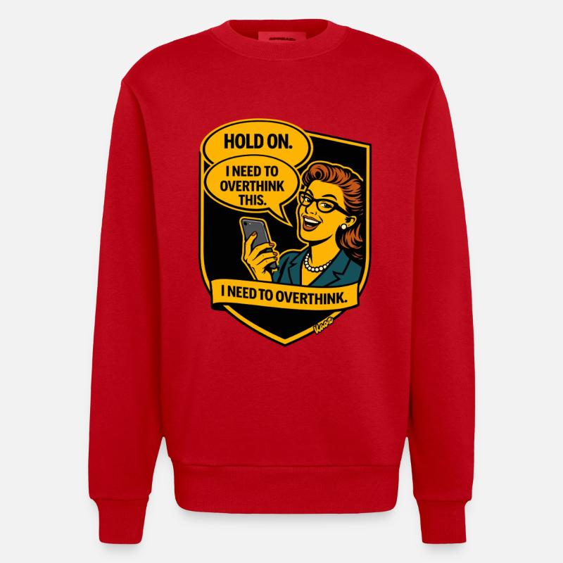 Retro Comic Überdenken - Overthinker - Heavyweight Oversized Organic Crew Neck Made in EU - Rot