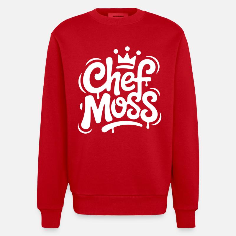 Chef Moss Graffiti Krone - Heavyweight Oversized Organic Crew Neck Made in EU - Rot