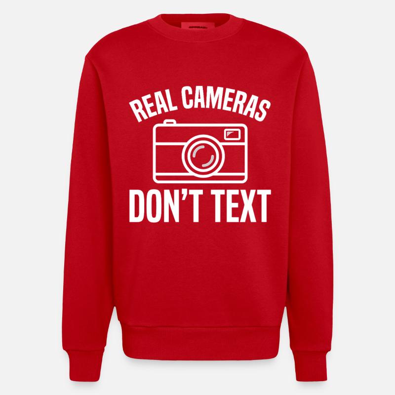 Real Cameras Don't Text Design - Heavyweight Oversized Organic Crew Neck Made in EU - red