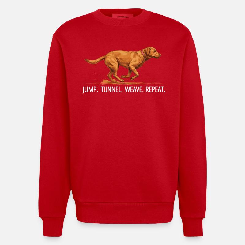 Agility Labrador Jump Tunnel Repeat - Heavyweight Oversized Organic Crew Neck Made in EU - Rot