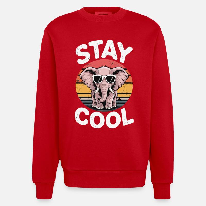 Stay Cool Elefant - Kinder Retro - Heavyweight Oversized Organic Crew Neck Made in EU - Rot