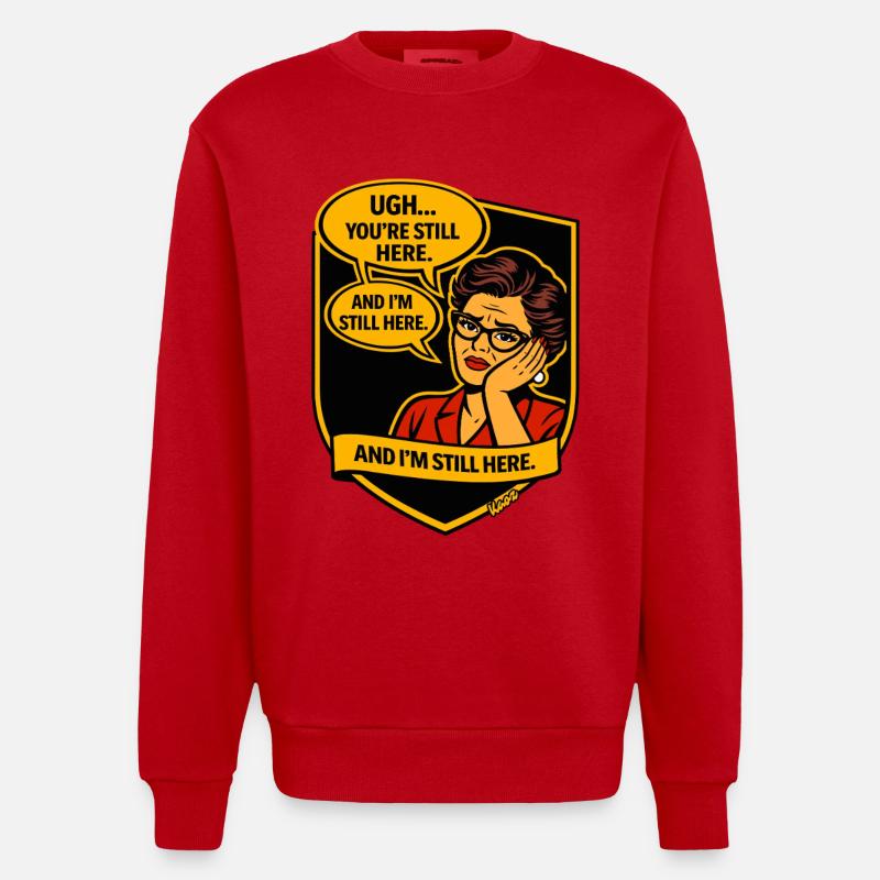 Rétro Comic Lady : toujours là - Sweat bio épais oversize fabriqué en UE - rouge