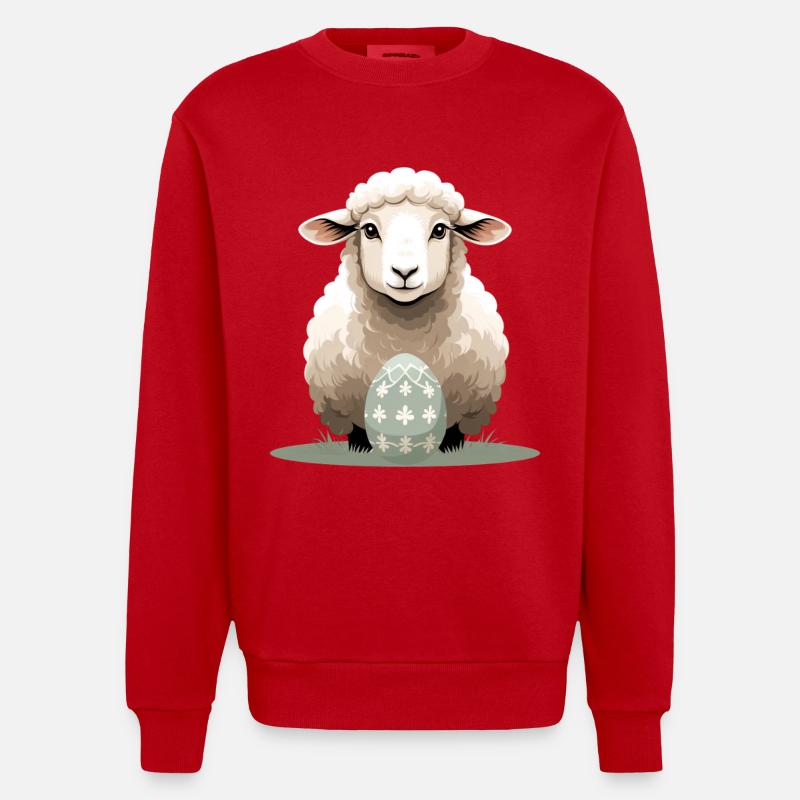 Cuddly lamb with Easter egg - Heavyweight Oversized Organic Crew Neck Made in EU - red