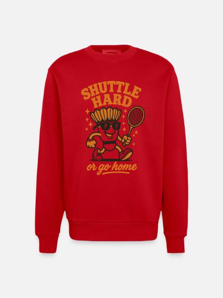 Shuttle Hard | Badminton Motivation Saying - Heavyweight Oversized Organic Crew Neck Made in EU - red