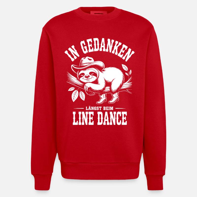 Sloth Line Dance Thoughts - Heavyweight Oversized Organic Crew Neck Made in EU - red